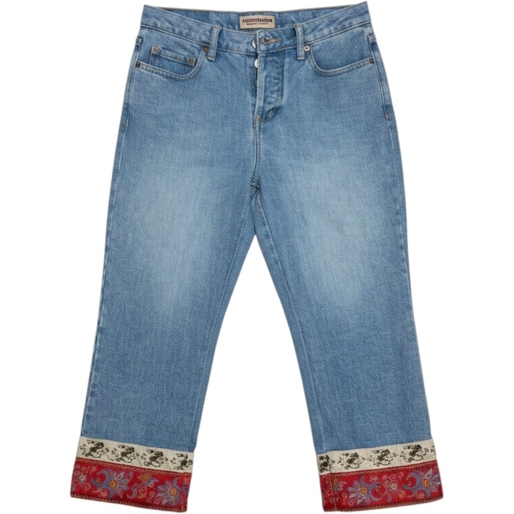 Vintage 2000s  London Jean Light Wash Cropped Jeans Embroidered Dragon Trim Y2K